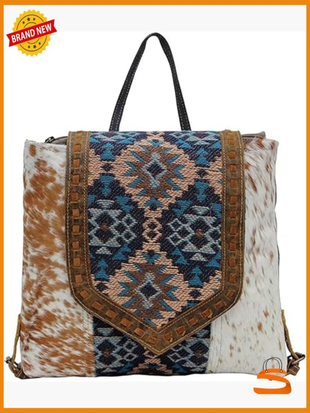 Women's Leather Western Backpack Flapover Upcycled Cowhide Daypack